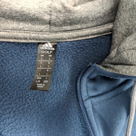 Adidas Golf 1/4 Zip Tech Hoodie Men's L Pullover Navy Gray Fleece Performance - Picture 4 of 10